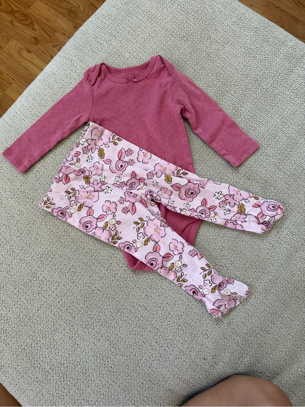 Pink Floral Baby Two-Piece Set - Long Sleeve Bodysuit + Floral Pants